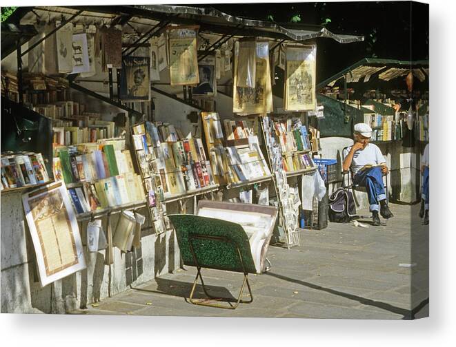 Paris Canvas Print featuring the photograph Paris Bookseller Stall by Frank DiMarco