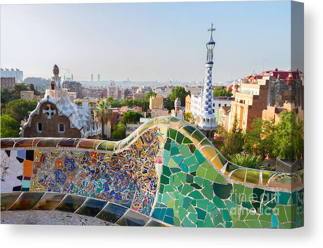 Barcelona Canvas Print featuring the photograph park Guell, Barcelona by Anastasy Yarmolovich