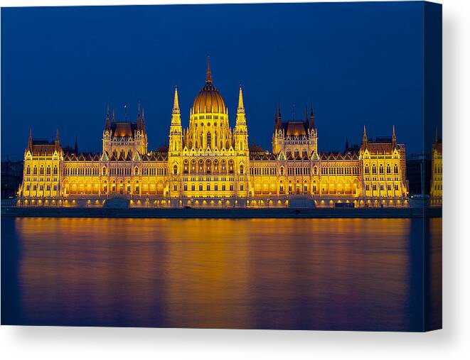 Budapest Canvas Print featuring the photograph Parliament on the Danube by Peter Kennett