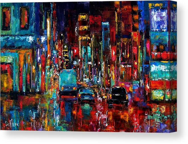 Cityscape Canvas Print featuring the painting Party Of Lights by Debra Hurd