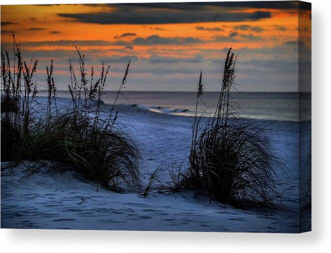 Alabama Canvas Print featuring the photograph Patches of Grass on a Orange Sky by Michael Thomas