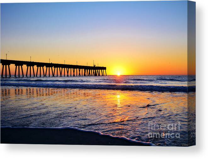 Pier Canvas Print featuring the photograph Peaceful Sunrise by Kelly Nowak