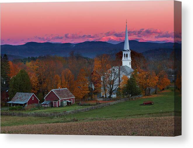 Vermont Canvas Print featuring the photograph Peacham Village Fall Evening by Tim Kirchoff
