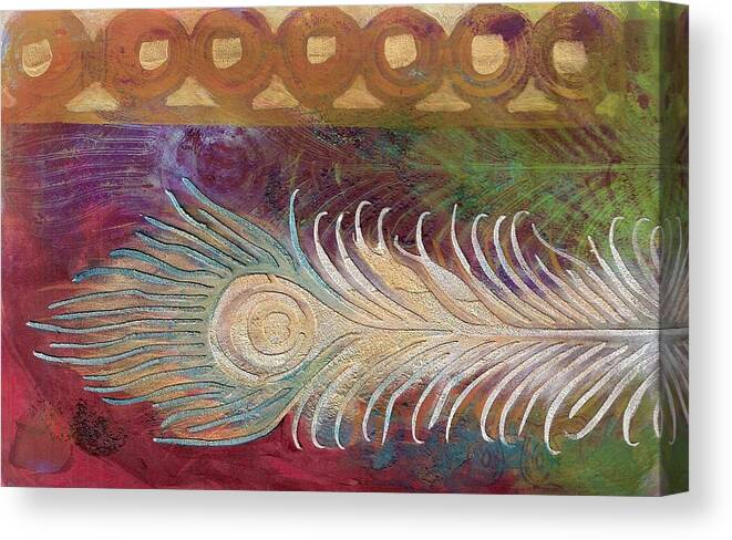 Monoprint Canvas Print featuring the painting Peacock Pride by Cynthia Westbrook