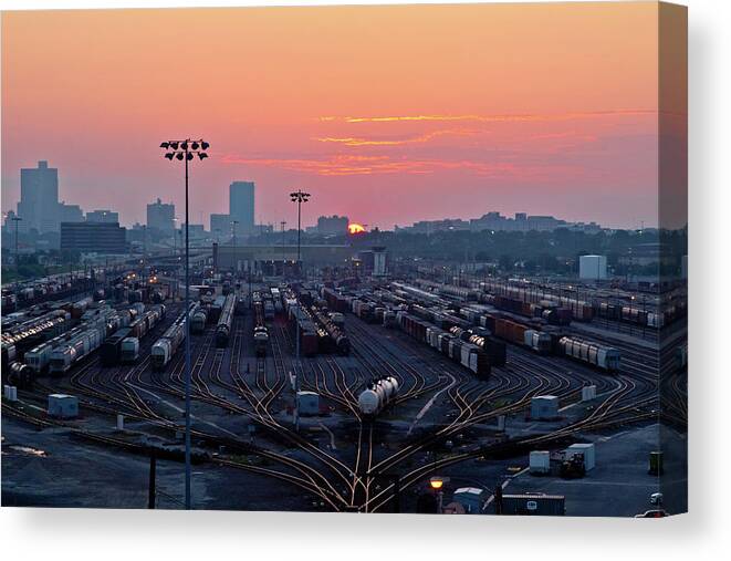 Railyard Canvas Print featuring the digital art Peaking Over the Horizon by Linda Unger