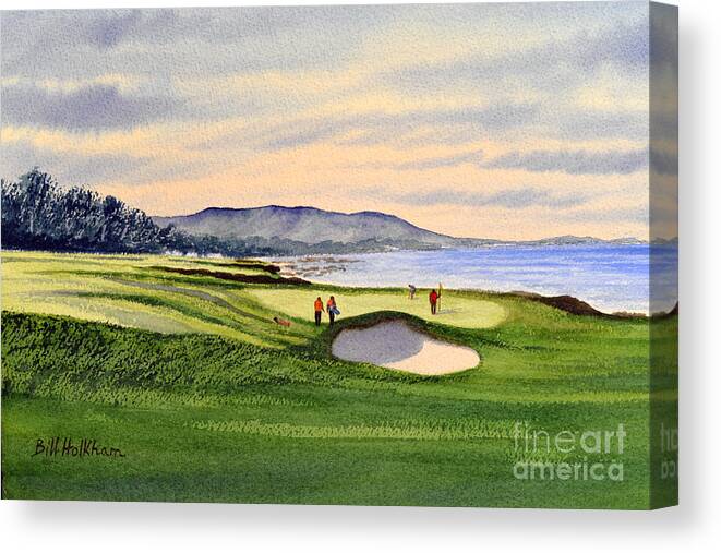 Golf Canvas Print featuring the painting Pebble Beach Golf Course 9th Green by Bill Holkham