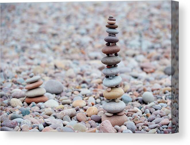 Beach Canvas Print featuring the photograph Pebble Stack ii by Helen Jackson