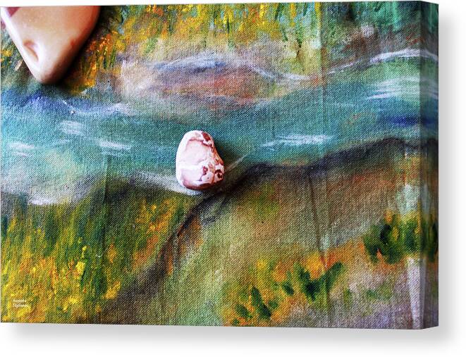 Augusta Stylianou Canvas Print featuring the digital art Pebbles at the stream by Augusta Stylianou