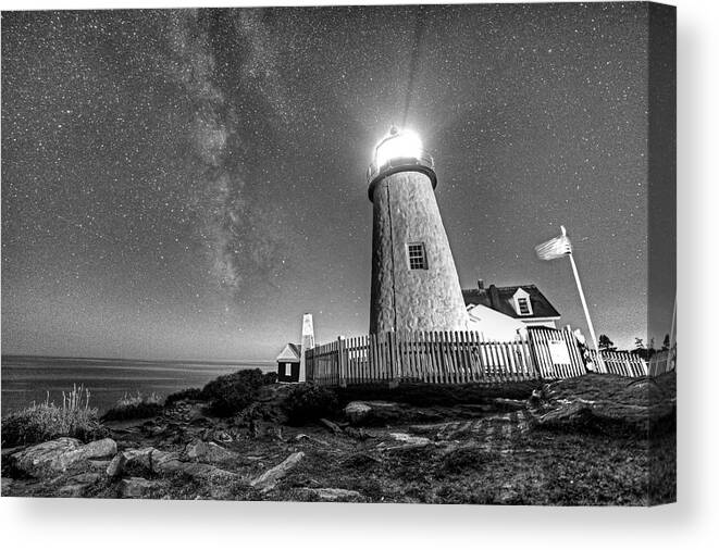Pemaquid Canvas Print featuring the photograph Pemaquid Point Lighthouse Bristol Road Maine Black and White by Toby McGuire