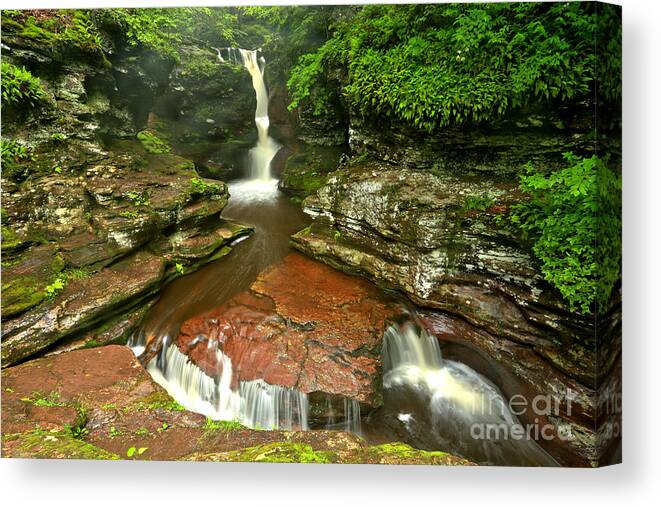 Adams Falls Canvas Print featuring the photograph Pennsylvania Red Rock Falls by Adam Jewell