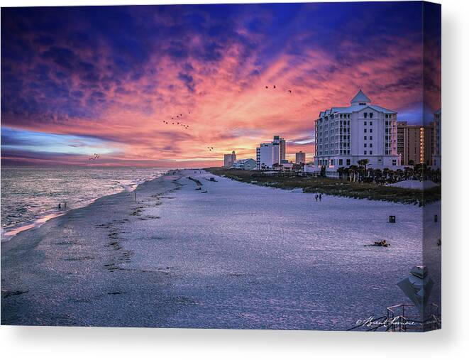 Brent Shavnore Pensacola Beach Sunset Emerald Coast Escambia County Canvas Print featuring the digital art Pensacola Beach Vibrant Sunset by Brent Shavnore