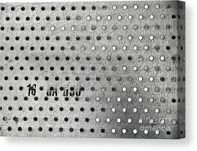 Perforate Perforated Metal Sheel Steel Holes Pattern Black White Monochrome Canvas Print featuring the photograph Perforated Metal 0890 by Ken DePue