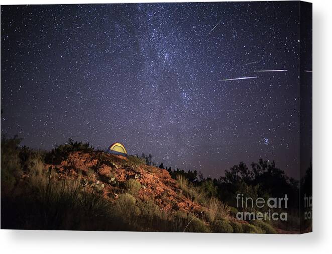 Perseids Canvas Print featuring the photograph Perseids Over Caprock Canyons by Melany Sarafis