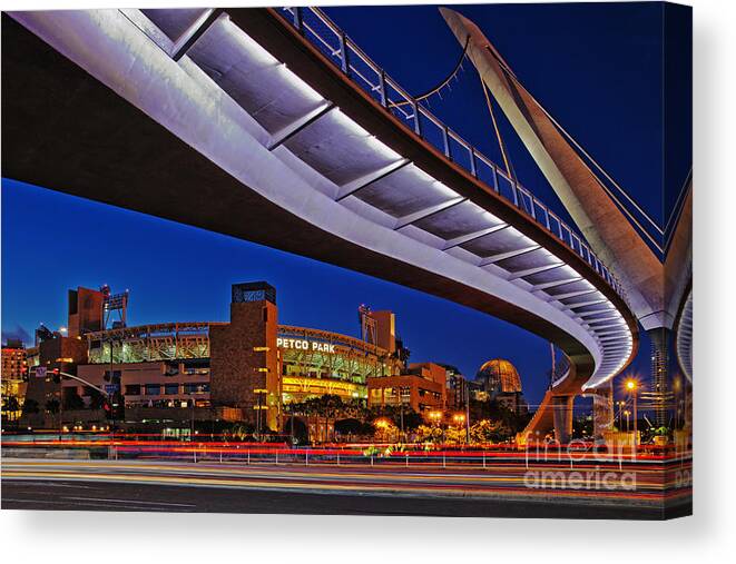 San Diego Canvas Print featuring the photograph Petco Park and the Harbor Drive Pedestrian Bridge in Downtown San Diego by Sam Antonio