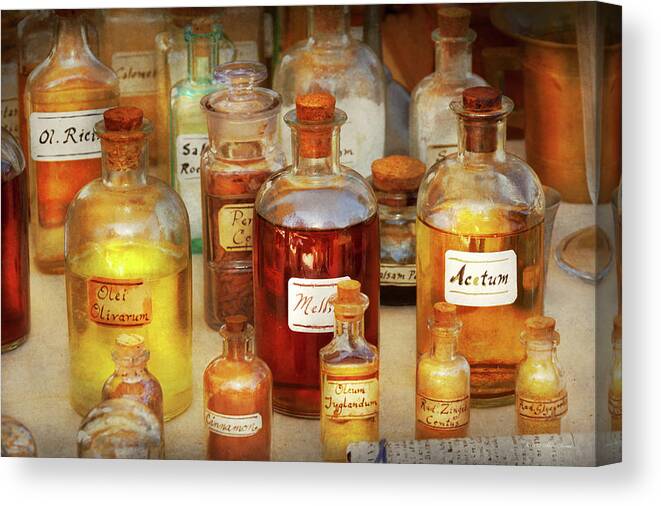 Pharmacist Canvas Print featuring the photograph Pharmacy - Serums and Elixirs by Mike Savad