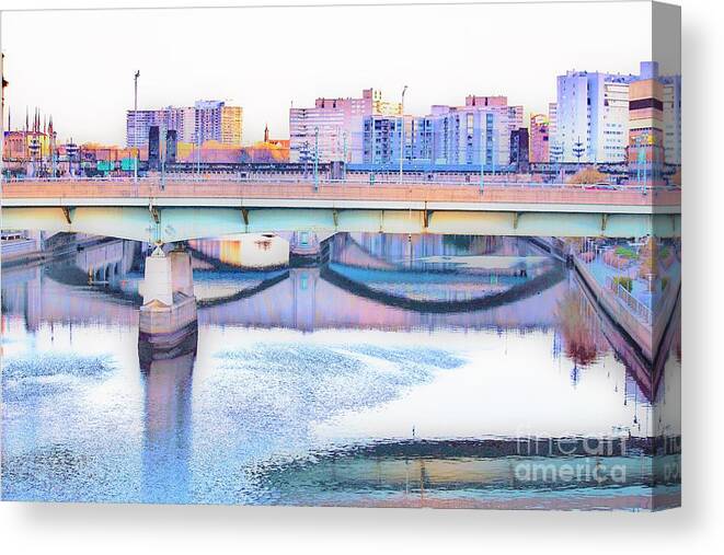 I Went For A Early Morning Walk And Came Across This Scene In Philadelphia. I Liked The Colors And Reflections Off The Water. This Is Another Version Of The Scene. Canvas Print featuring the photograph Philadelphia Scene1 by Merle Grenz