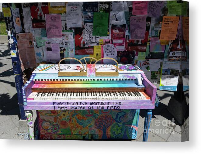 Wingsdomain Canvas Print featuring the photograph Piano at Tack Board On Sproul Plaza at the University of California Berkeley DSC6249 by San Francisco