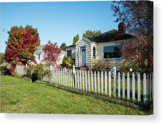 Picket Fence And Autumn Trees Canvas Print featuring the photograph Picket Fence and Autumn Trees by Tom Cochran