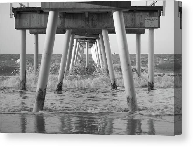 Hervey Bay Canvas Print featuring the photograph Pier in Surf by Ivan Franklin