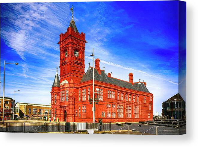 Area Canvas Print featuring the photograph Pierhead building in Cardiff Wales by Chris Smith