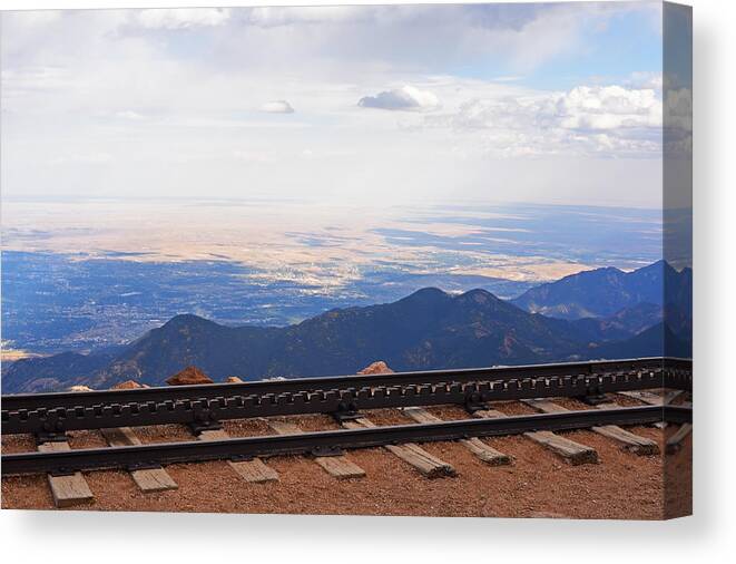 Pikes Canvas Print featuring the photograph Pikes Peak Cog Rail Train Tracks Colorado 2 by Toby McGuire