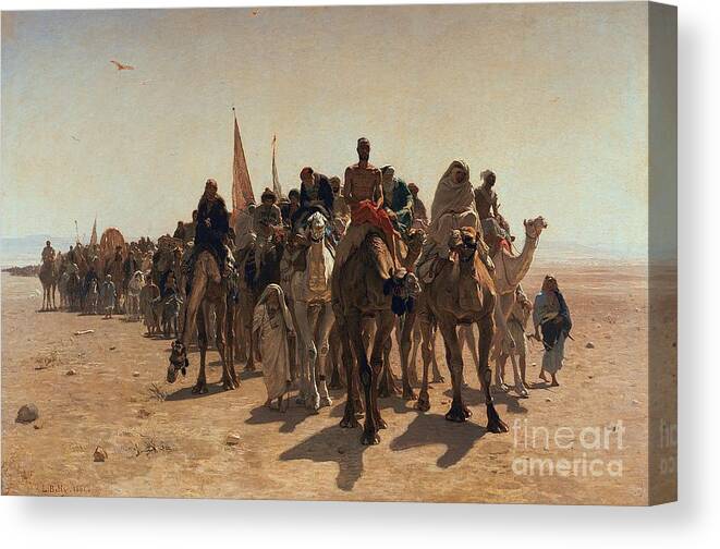 Pilgrims Canvas Print featuring the painting Pilgrims Going to Mecca by Leon Auguste Adolphe Belly