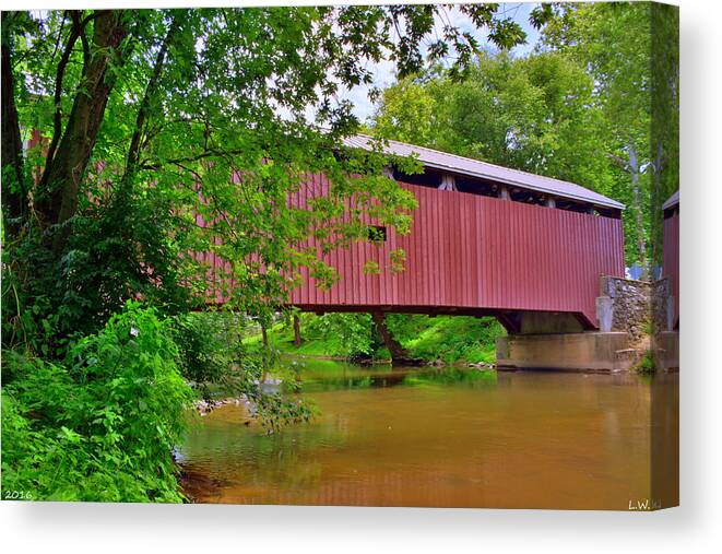 Pinetown Bushong's Mill Covered Bridge Canvas Print featuring the photograph Pinetown Bushong's Mill Covered Bridge by Lisa Wooten