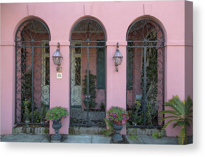 Charleston Canvas Print featuring the photograph Pink House by Nancy Dunivin