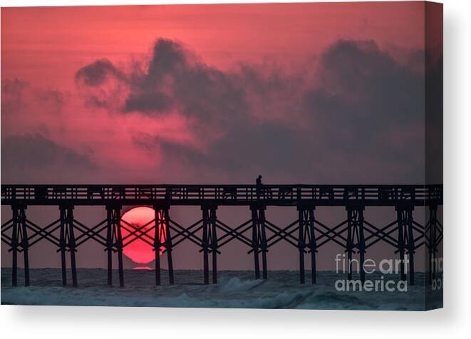 Sunrise Canvas Print featuring the photograph Pink Pier Sunrise by DJA Images