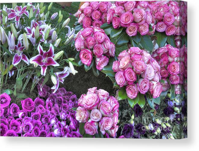 Hdr Roses Canvas Print featuring the photograph Pink, Purple and Lillies by Mathias 