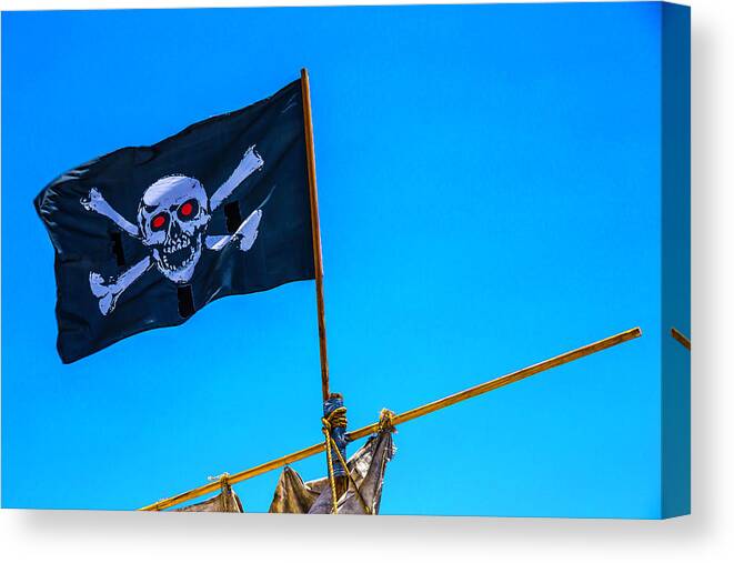 Pirate Flag Skull Cross Bones Canvas Print featuring the photograph Pirates Death Black Flag by Garry Gay