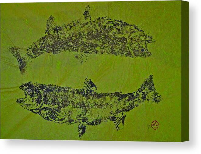 Gyotaku Canvas Print featuring the mixed media PISCES RISING Steelhead Salmon by Jeffrey Canha