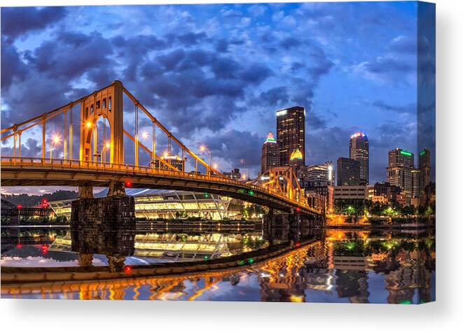 Pittsburgh Canvas Print featuring the photograph Pittsburgh River Bridge by Matt Hammerstein