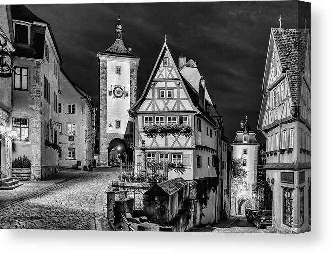 Rothenburg Canvas Print featuring the photograph Ploenlein in Black and White by Betty Eich