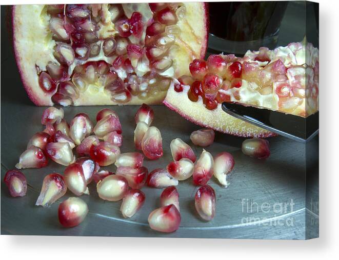 Pomegranate Canvas Print featuring the photograph Pomegranate Seeds by Karen Foley