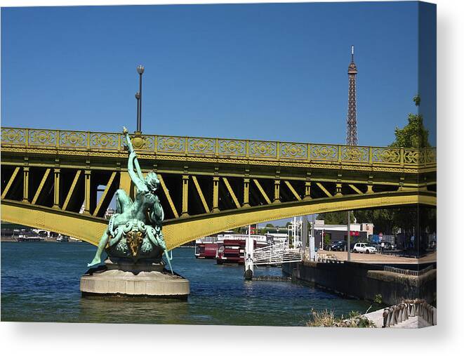 Pont Mirabeau Canvas Print featuring the photograph Pont Mirabeau Statue by Sally Weigand