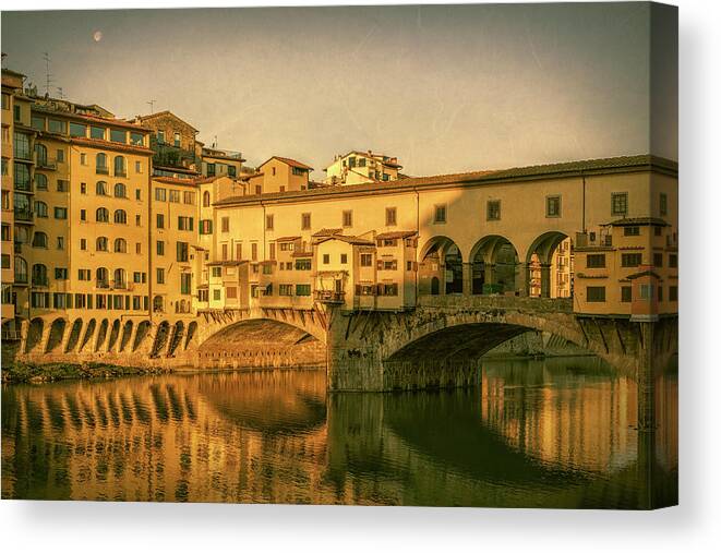 Joan Carroll Canvas Print featuring the photograph Ponte Vecchio Morning Florence Italy by Joan Carroll