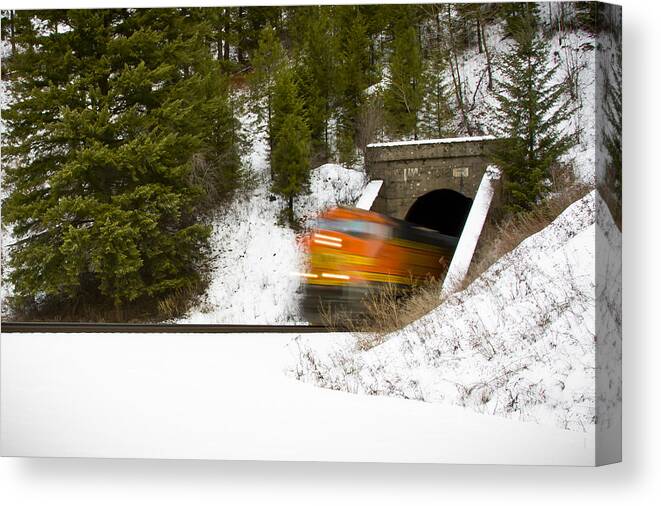 Train Canvas Print featuring the photograph Popping out of tunnel 1012 by Albert Seger