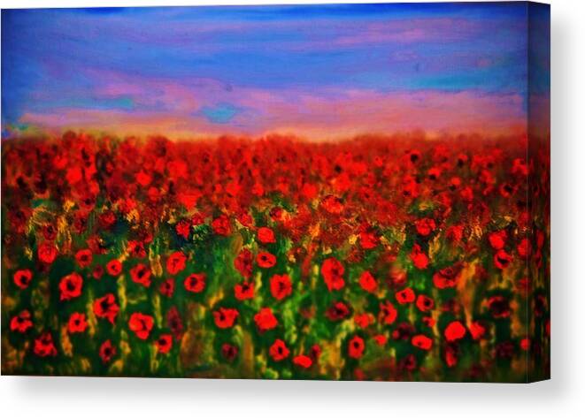 Oil Canvas Print featuring the painting Poppy Field by Evelina Popilian