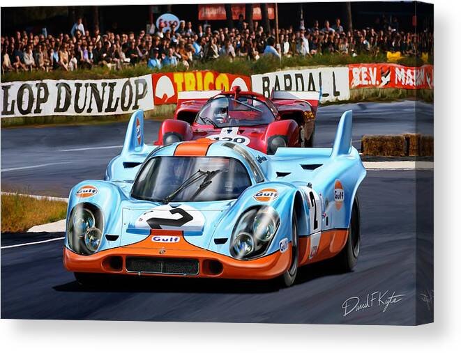 Porsche 917 Canvas Print featuring the digital art Porsche 917 at Le Mans by David Kyte