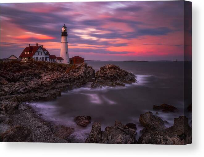 Maine Canvas Print featuring the photograph Portland Head Sunset by Darren White