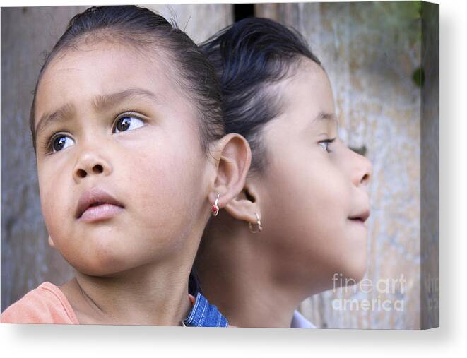 Portrait Canvas Print featuring the photograph Portrait of Two Panama Girls by Heiko Koehrer-Wagner
