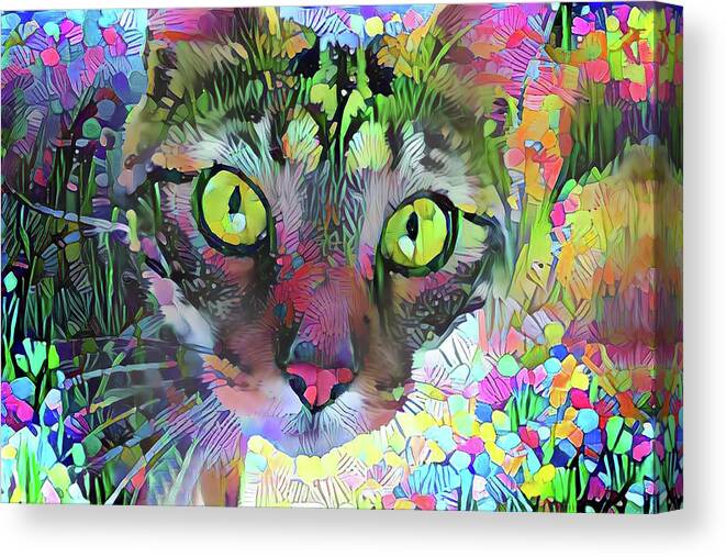 Tabby Cat Canvas Print featuring the digital art Posie the Tabby Cat by Peggy Collins