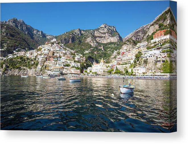 Europe Canvas Print featuring the photograph Positano from the Bay by Matt Swinden