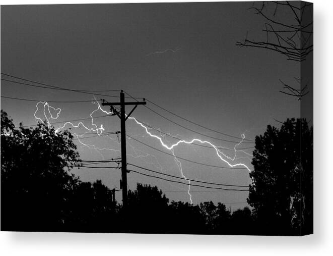 Lightning Canvas Print featuring the photograph Power Lines BW Fine Art Photo Print by James BO Insogna