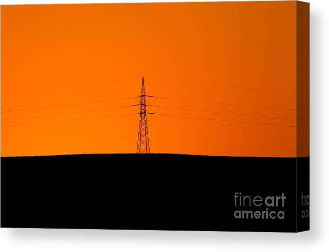 Power Line Tower Support Sunset Silhouette Woomera Outback South Australia Australian Electric Electricity Powerline Canvas Print featuring the photograph Powerline Sunset Silhouette by Bill Robinson