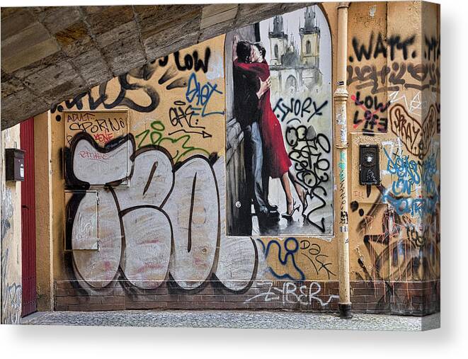 Czech Canvas Print featuring the photograph Prague Graffiti and Wall Art by Stuart Litoff