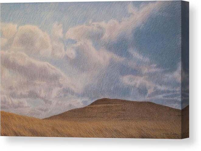 North Dakota Canvas Print featuring the pastel Prairie Hill by Cris Fulton