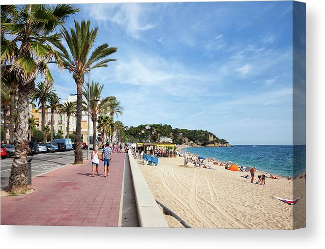 Lloret Canvas Print featuring the photograph Promenade and Beach in Lloret de Mar by Artur Bogacki