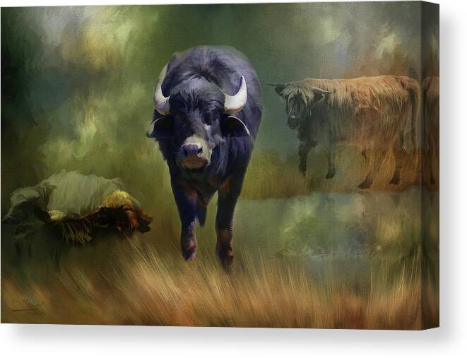 Water Buffalo Canvas Print featuring the painting Protector by Theresa Campbell